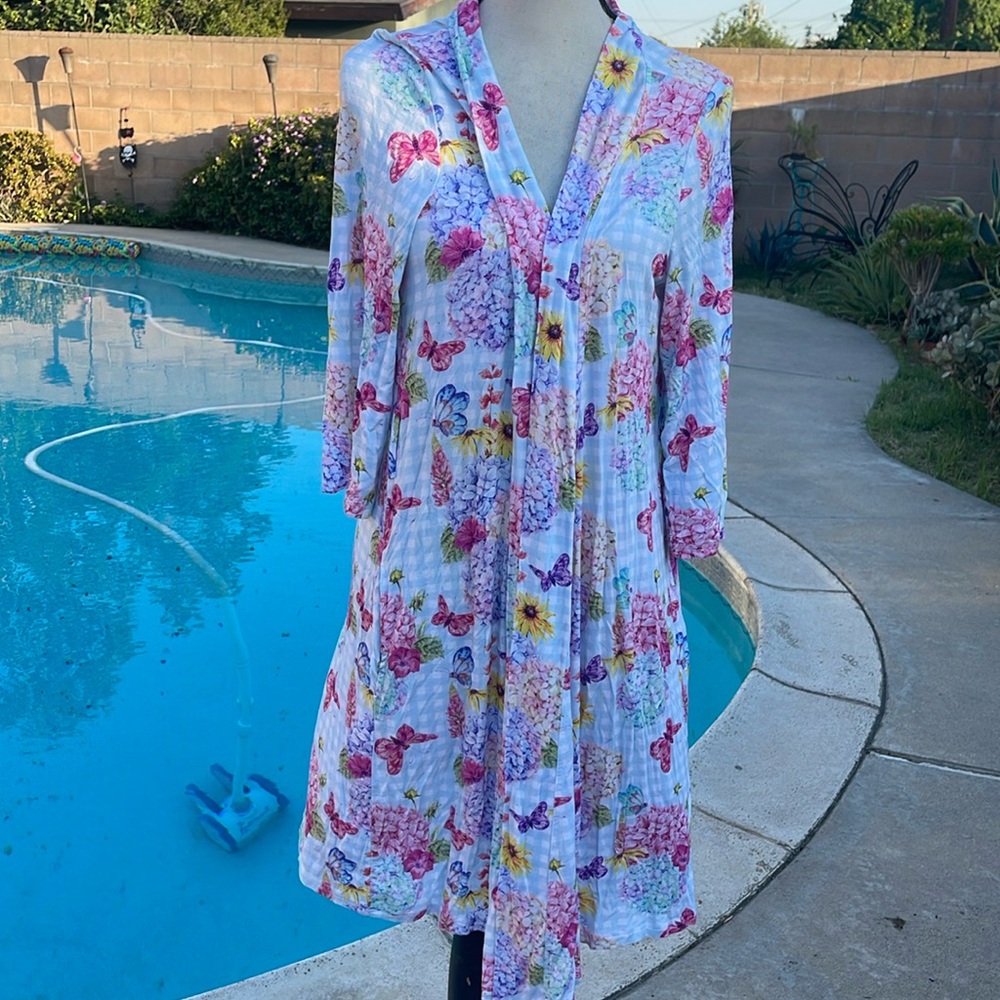 Posh Peanut Bamboo Women's Floral Print Robe Sz L Hospital Butterfly Sleepwear